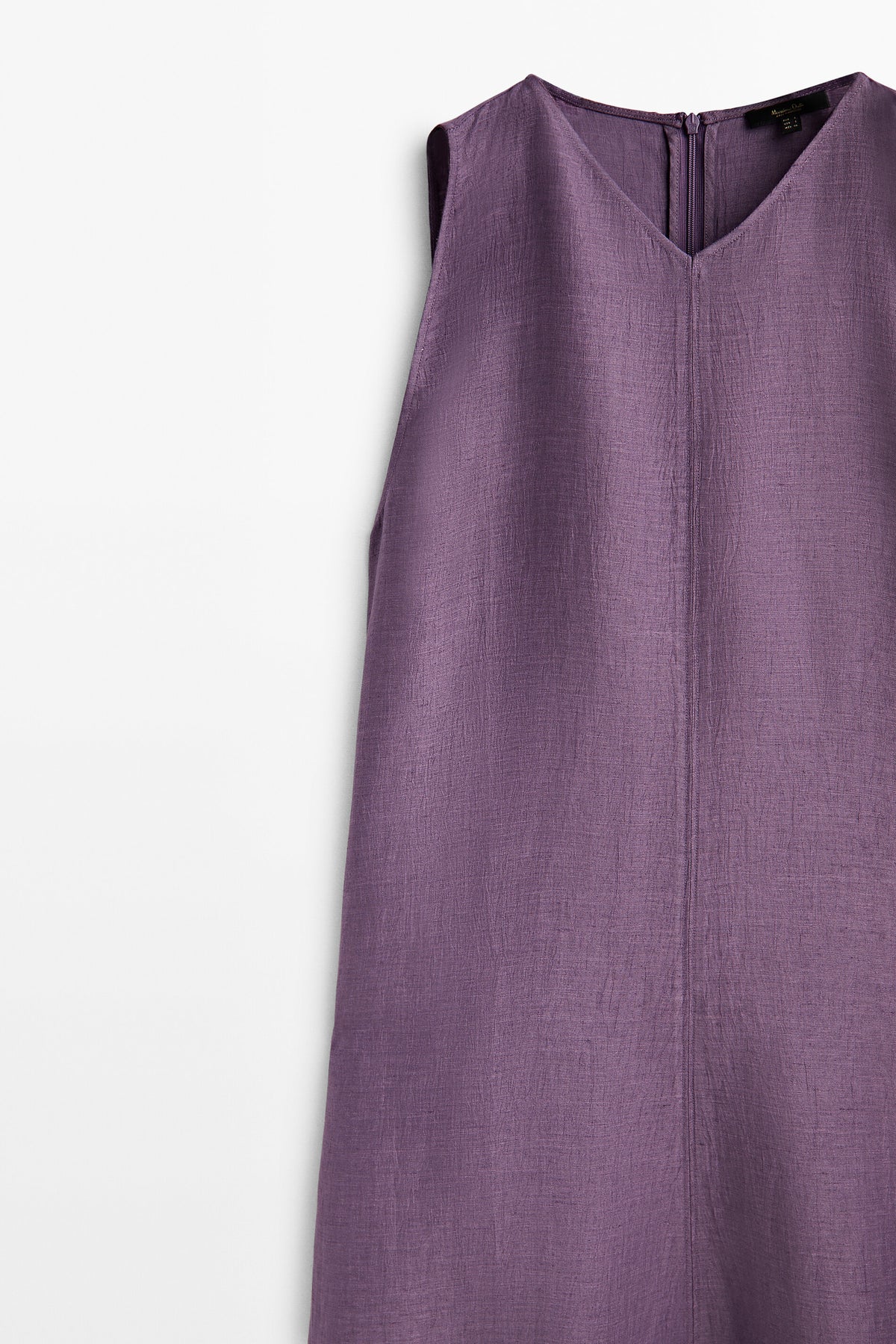 Vestido mezcla lino cuello pico - MORADO