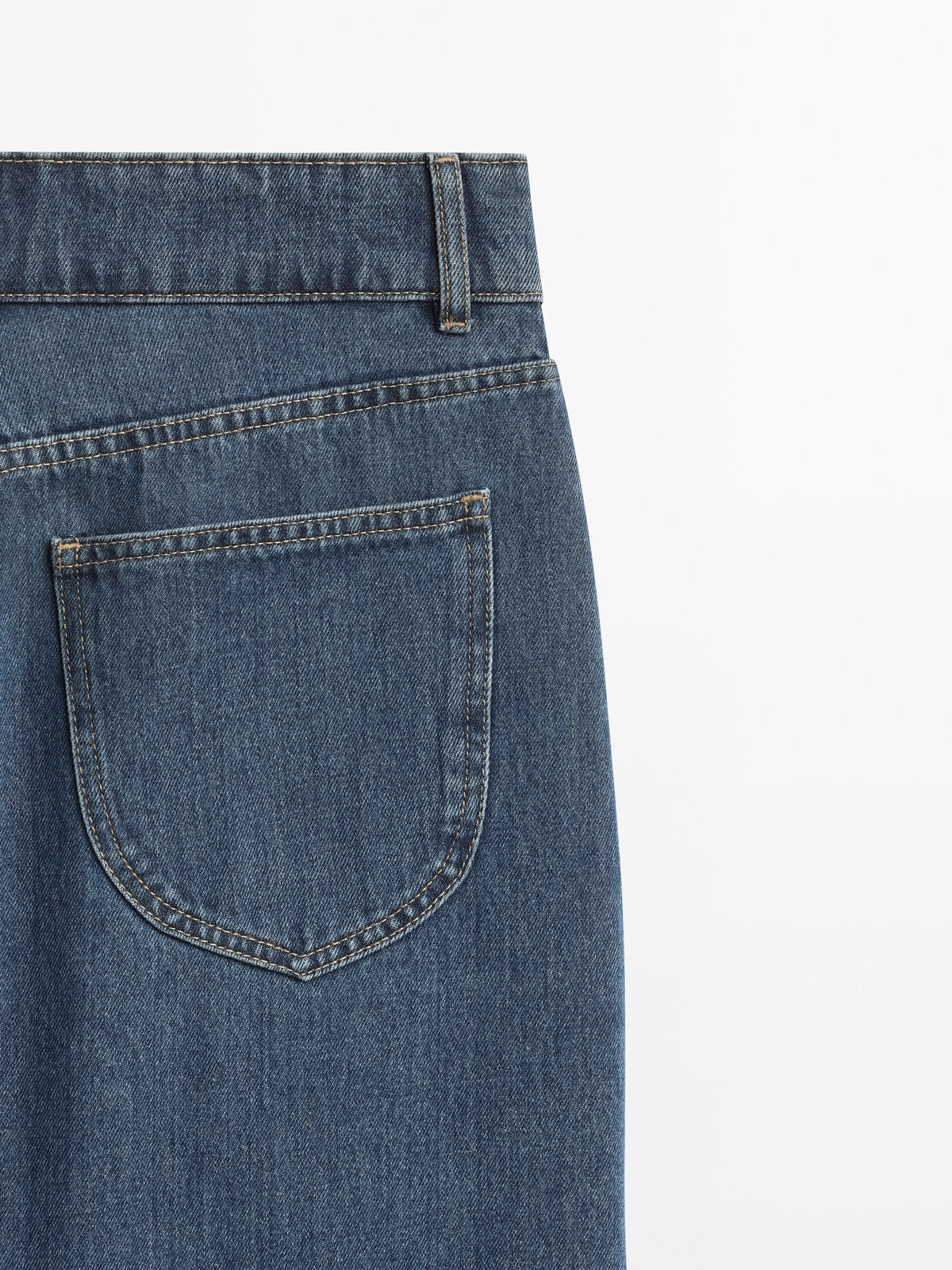 Falda midi denim tiro alto - AZUL MEDIO