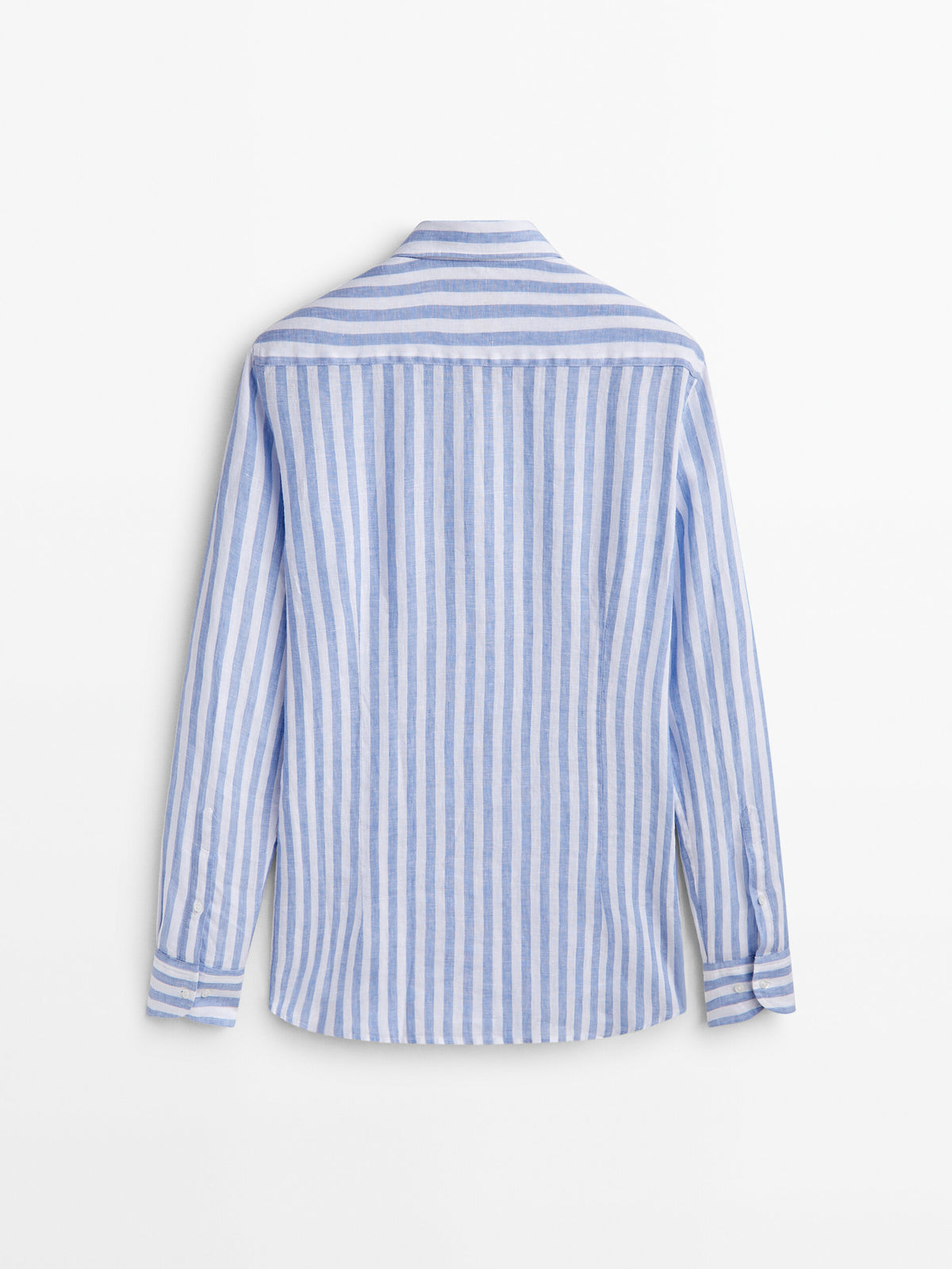 Camisa rayas anchas 100% lino slim fit - CELESTE