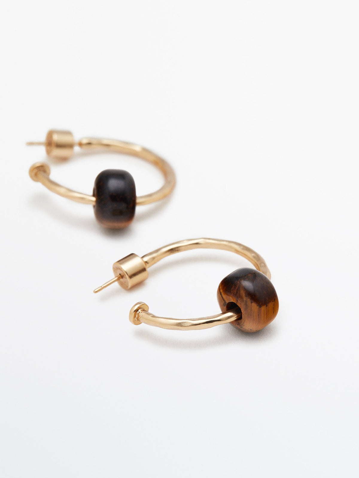 Pendientes aros textura piedra marrón baño oro - DORADO