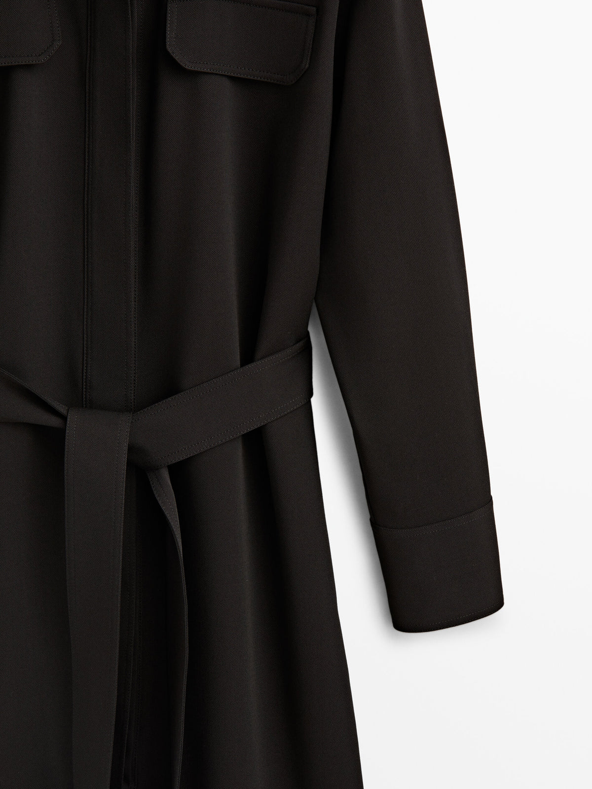 Vestido midi camisero cinturón - NEGRO