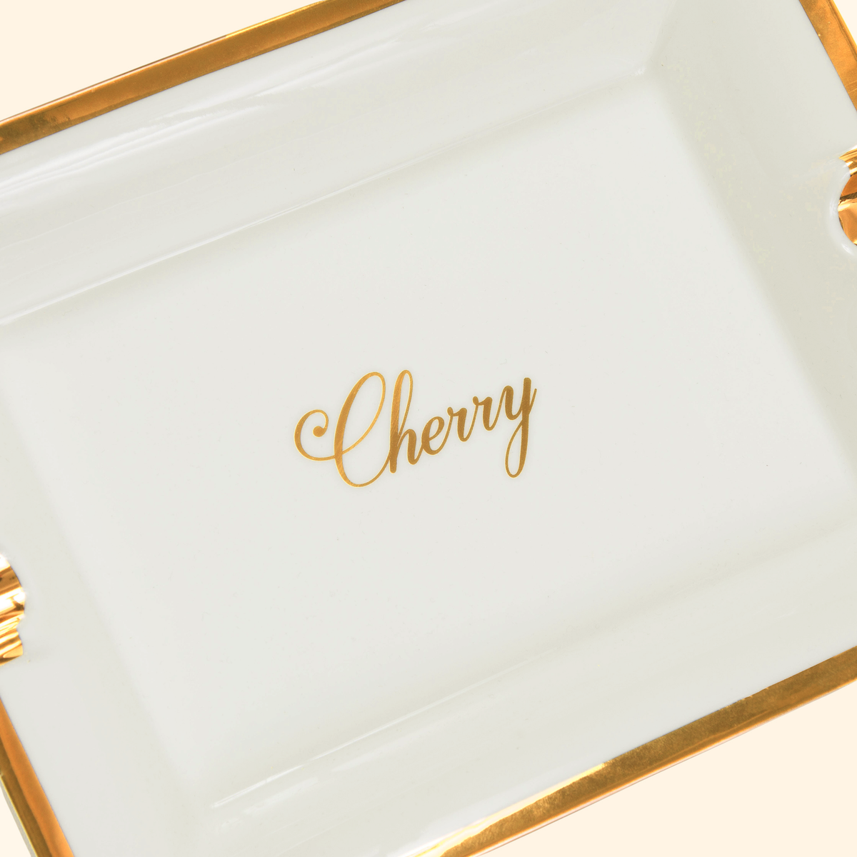 Rectangular Ceramic Ashtray (Off-White/Gold)