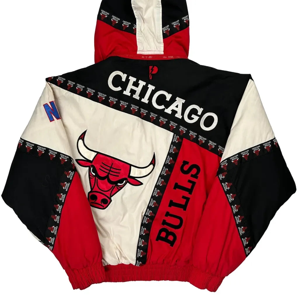 90S Chicago Bulls Pro Player Nba Hooded Graphic Jacket - Large Multicoloured Polyester
