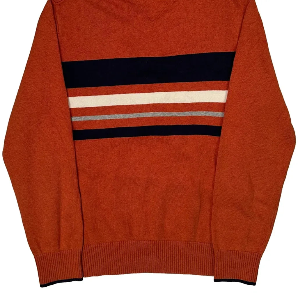 Tommy Hilfiger Striped 1/4 Zip - Large Orange Cotton