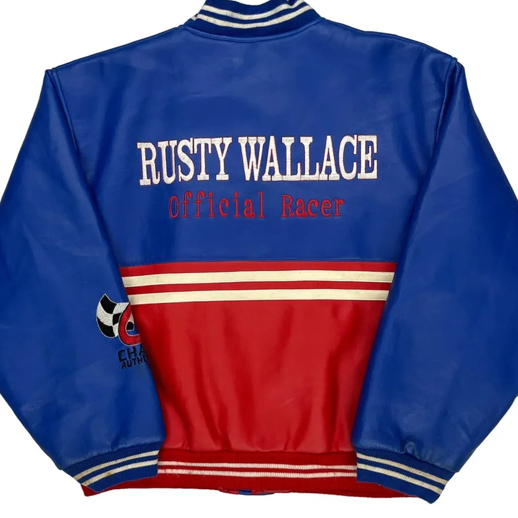 Rusty Wallace Chase Authentics Nascar Leather Jacket - Medium Blue Polyurethane