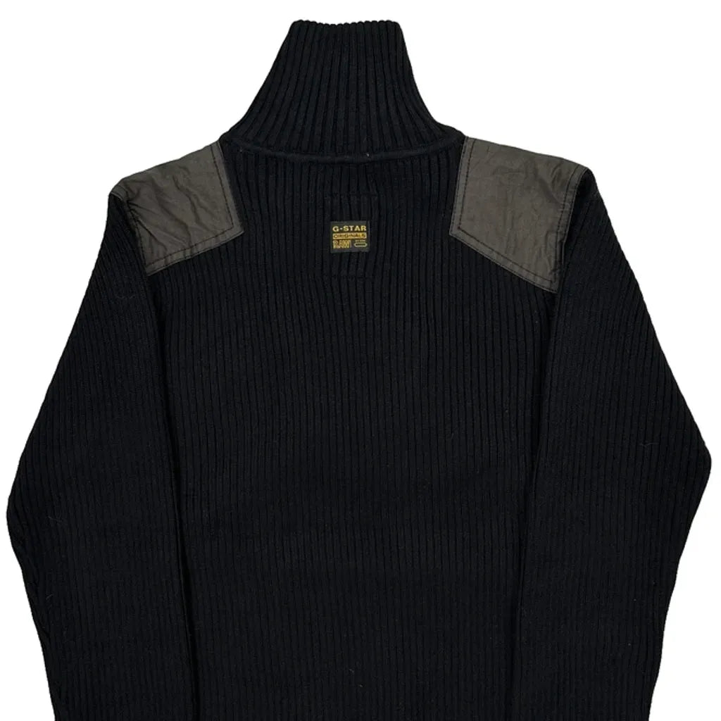Y2K G-Star Ribbed Knit 1/4 Zip - XL Black Cotton