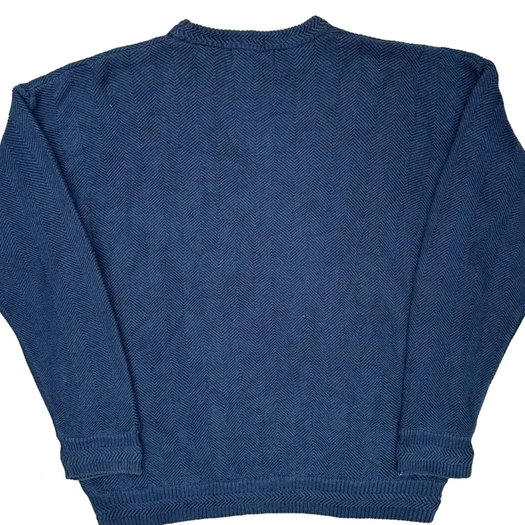 Chaps Ralph Lauren Hand Framed Herringbone Sweater - Small Blue Cotton