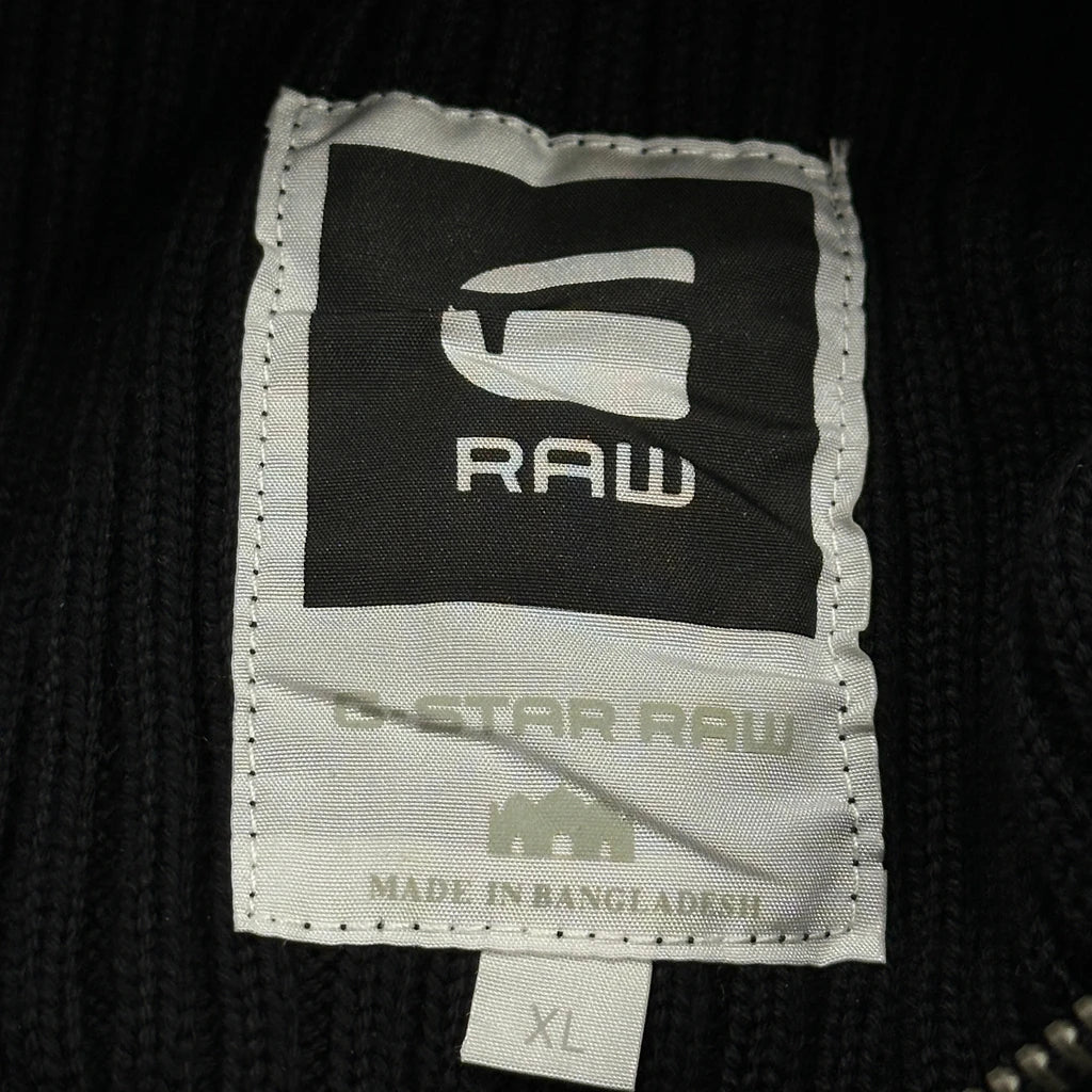 Y2K G-Star Ribbed Knit 1/4 Zip - XL Black Cotton