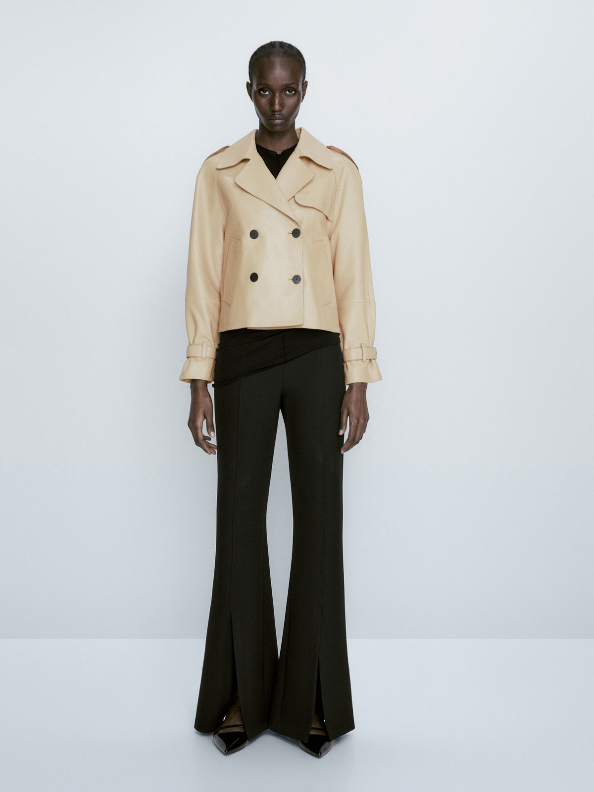 Chaqueta trench crop piel napa - BEIGE