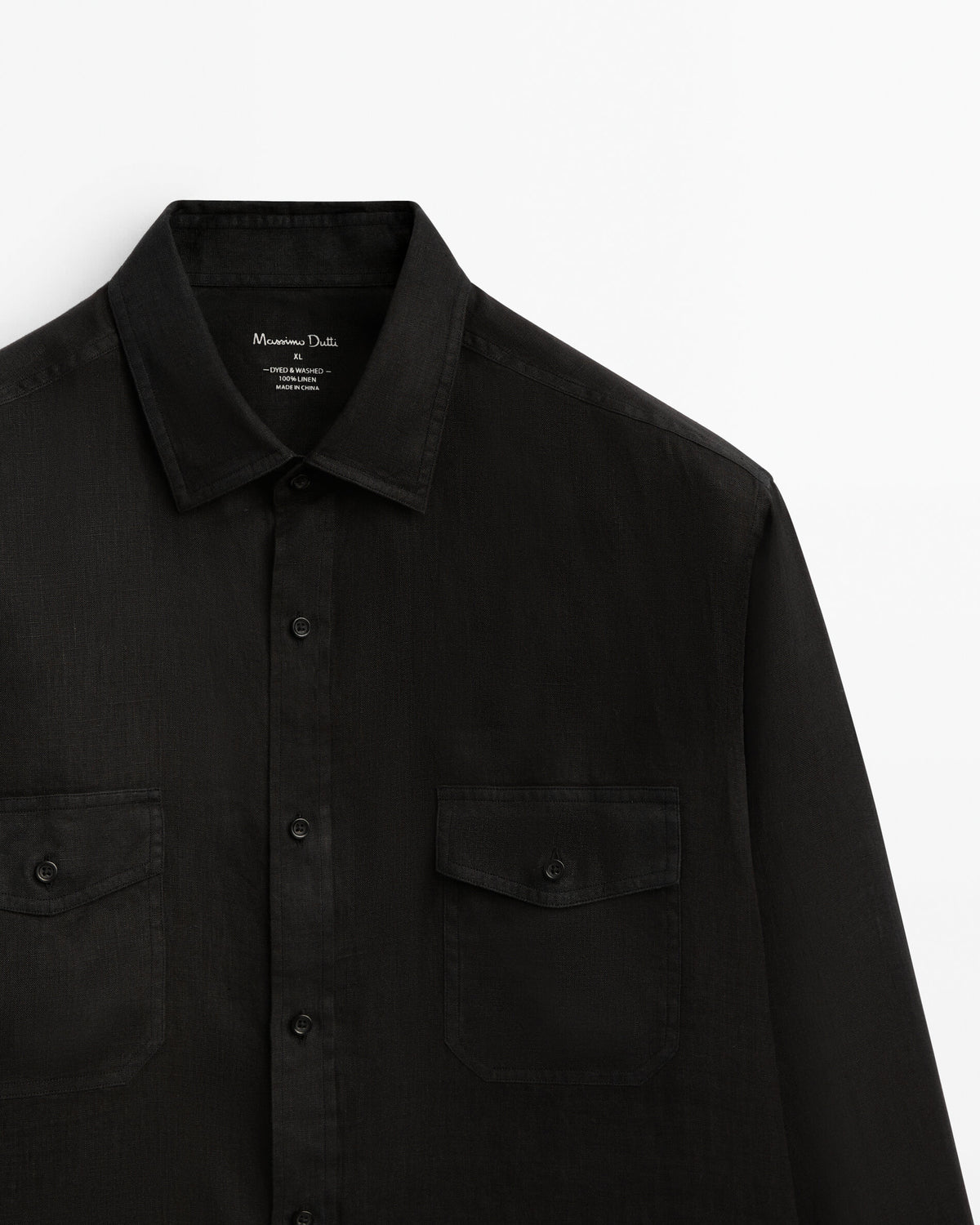 Camisa 100% lino bolsillos - NEGRO