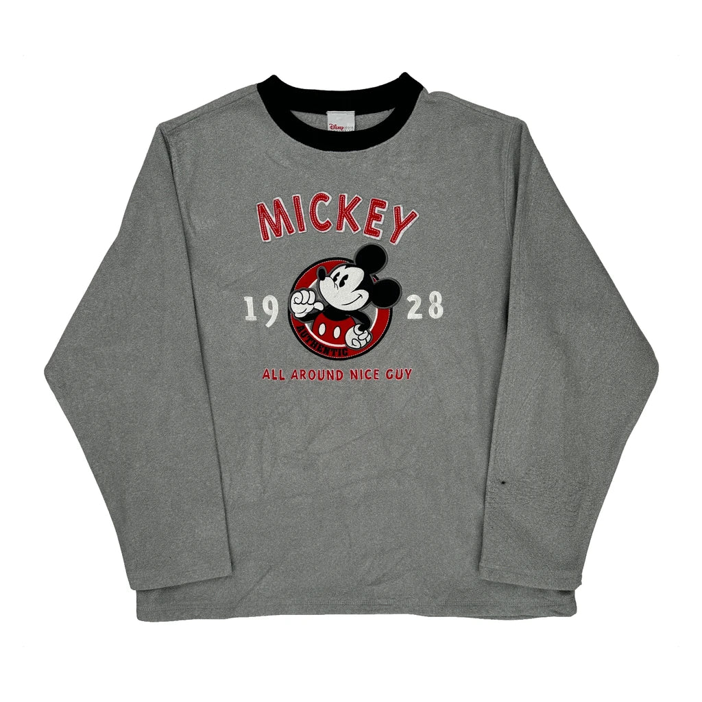 Mickey Mouse Disney Cartoon Long Sleeve T-Shirt - Medium Gray Polyester