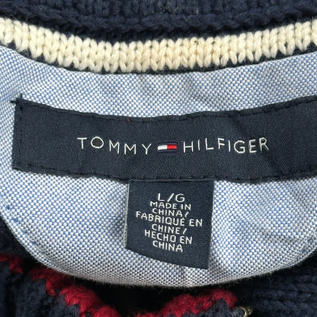 Tommy Hilfiger Striped Sweater - Large Navy Cotton