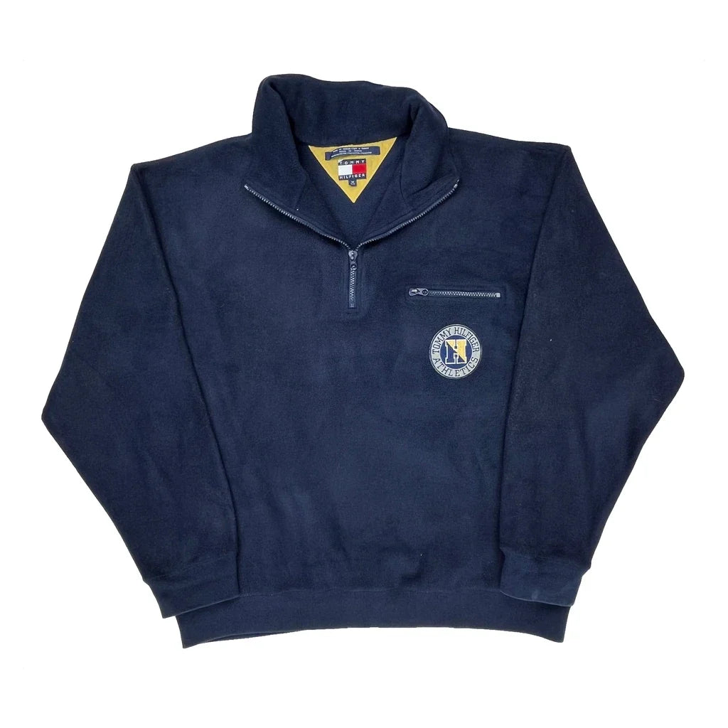 Hilfiger Spellout On Back Tommy Hilfiger Spellout 1/4 Zip - Medium Navy Polyester