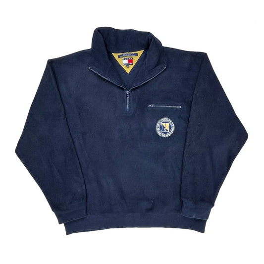 Hilfiger Spellout On Back Tommy Hilfiger Spellout 1/4 Zip - Medium Navy Polyester