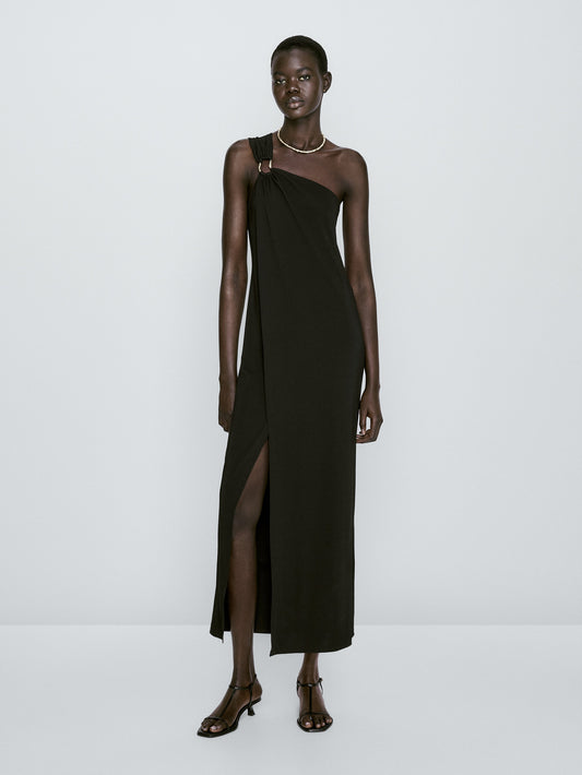Vestido asimétrico detalle pieza - NEGRO