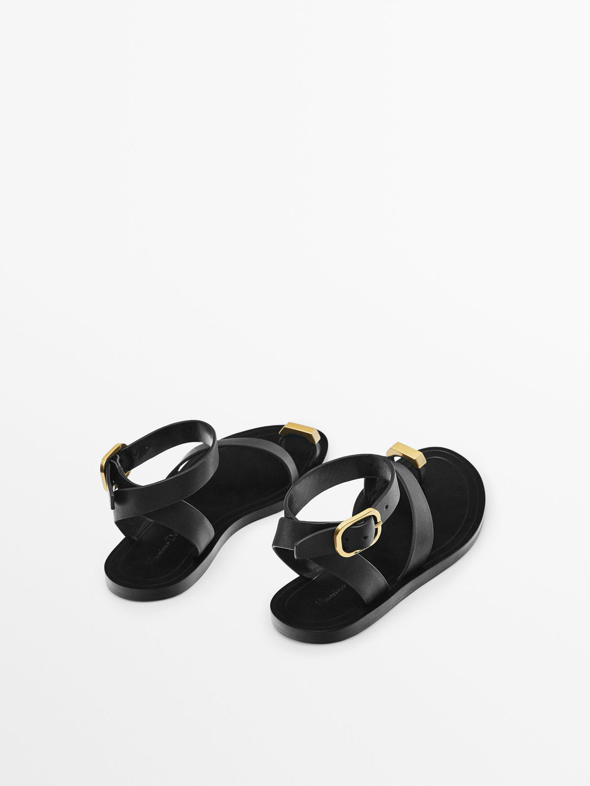Sandalia plana piel pieza metalizada - NEGRO