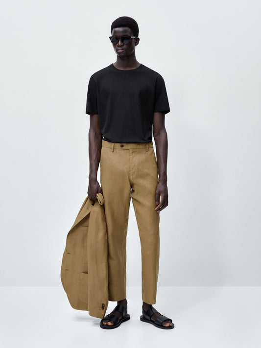Pantalón traje 100% lino - BEIGE