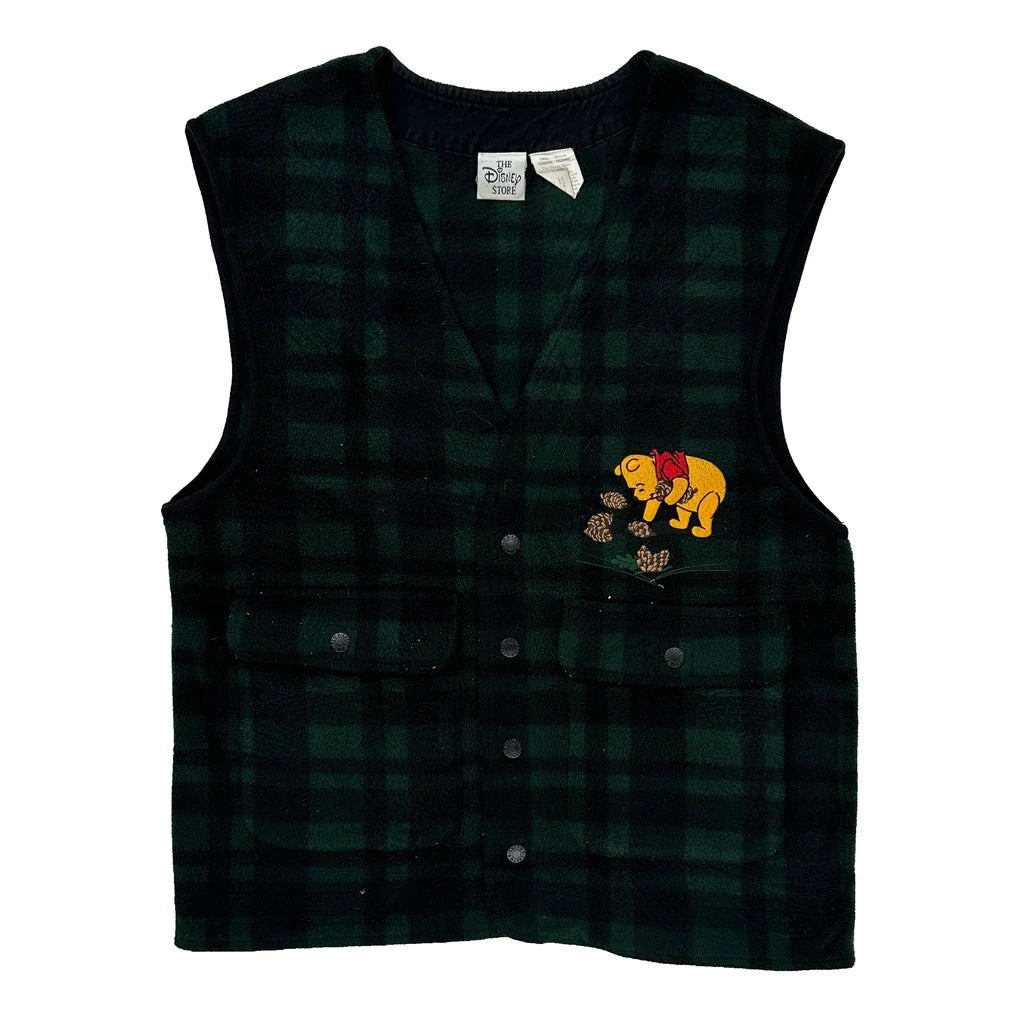 Disney Checked Fleece Vest - Small Green Polyester
