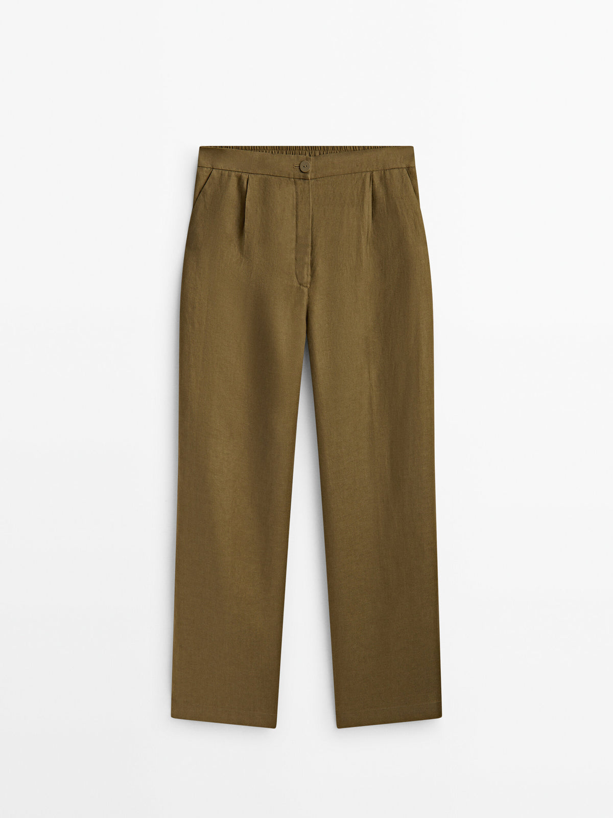 Pantalón lino pinzas jogging fit - KAKI