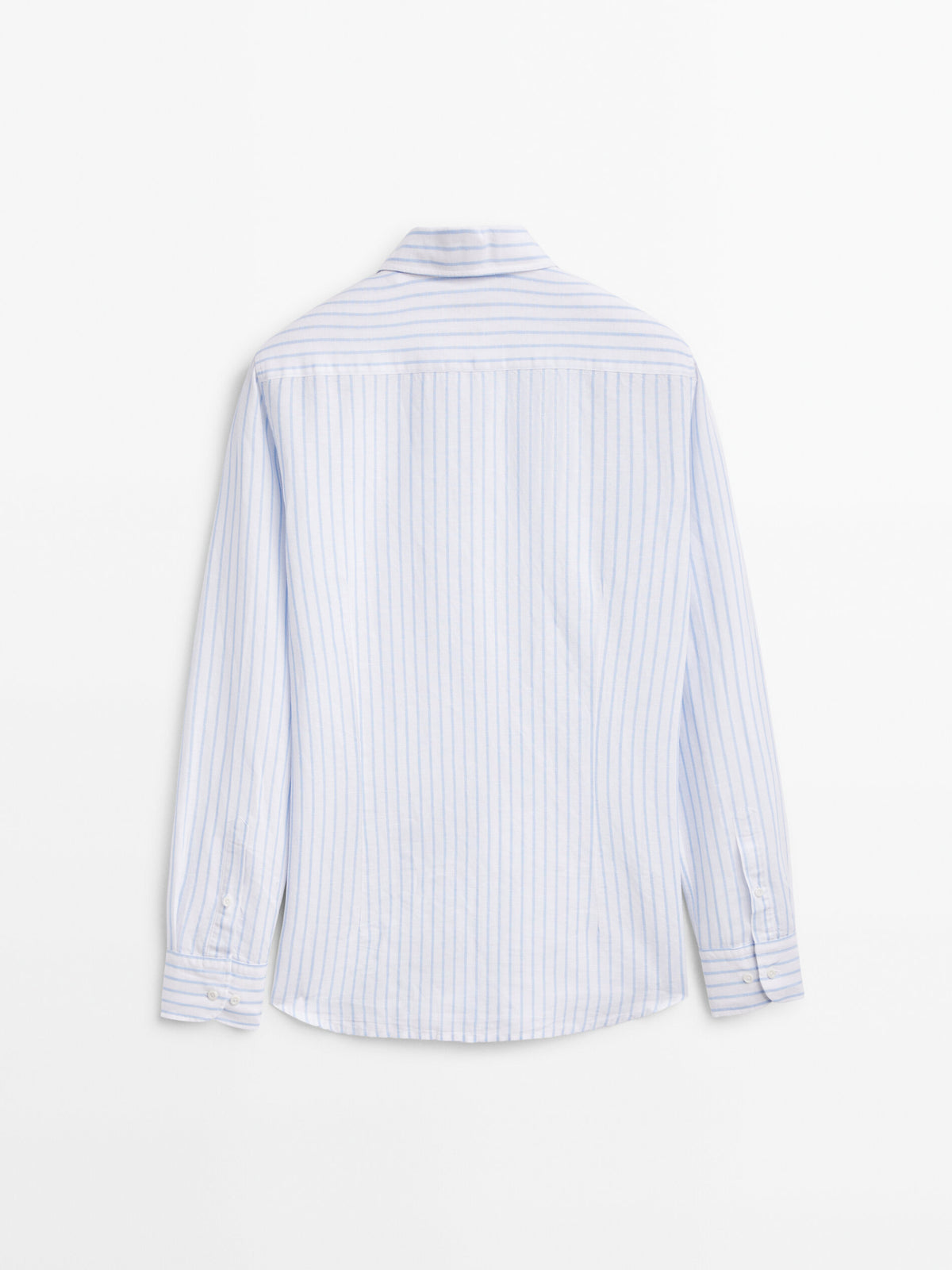 Camisa rayas con lino y algodón slim fit - CELESTE