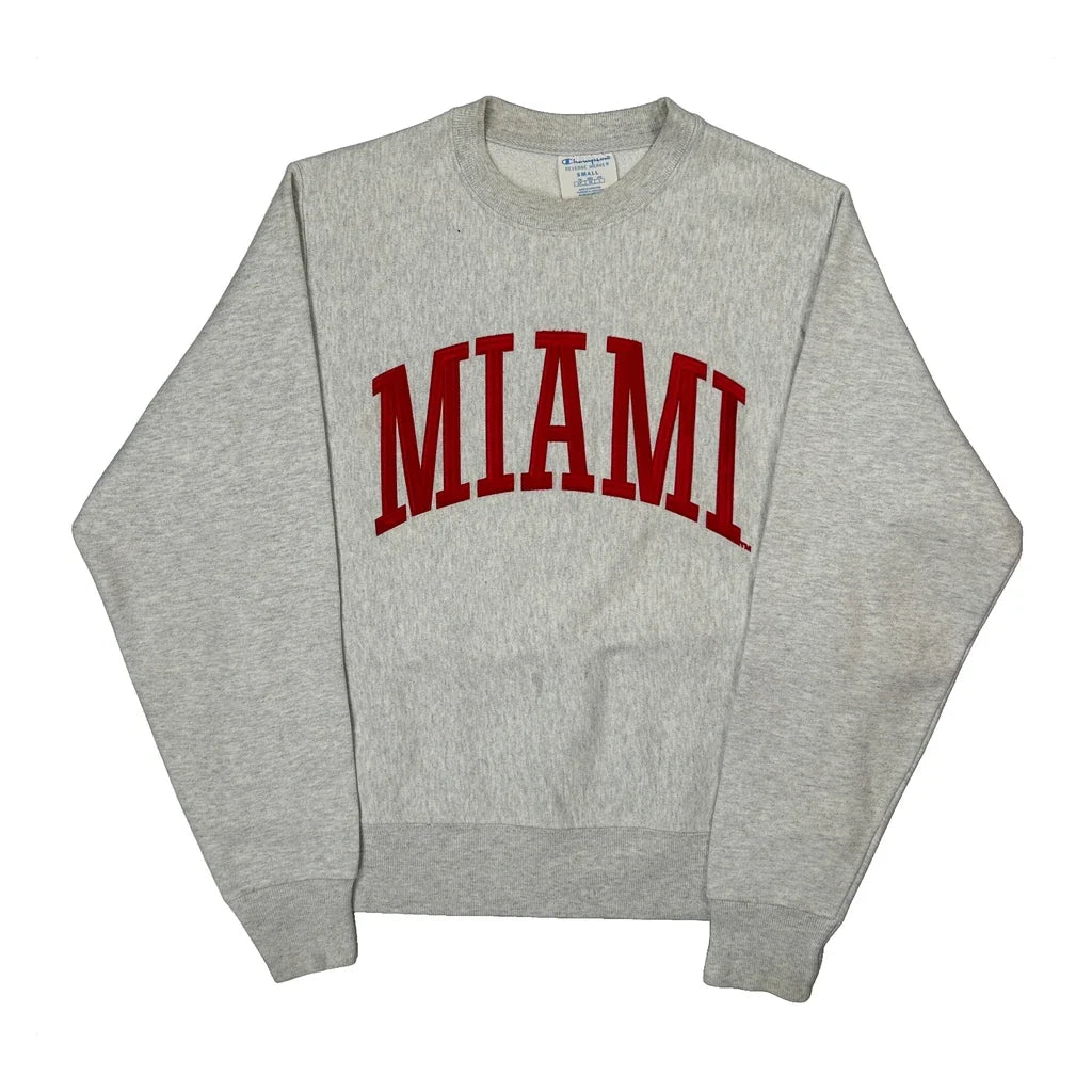 Reverse Weave Champion Miami College Sweatshirt - Small Gray Cotton