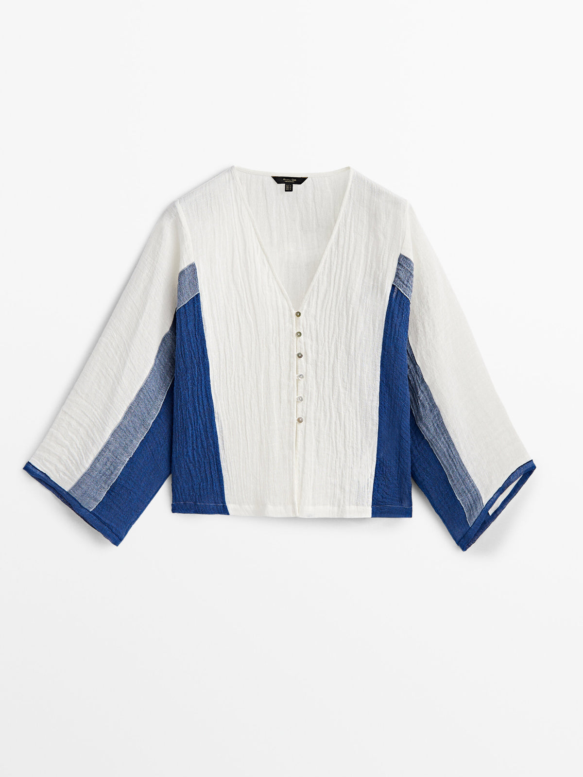 Camisa mezcla lino gofrado combinado - BLANCO