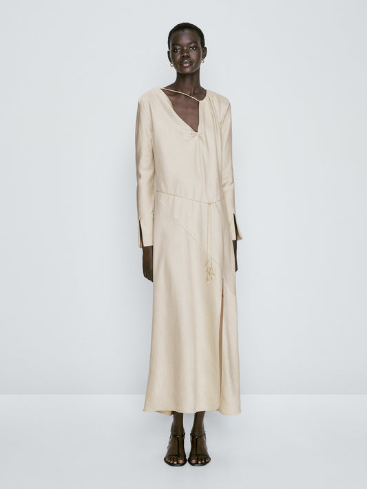 Vestido largo satinado cut out - CHAMPÁN