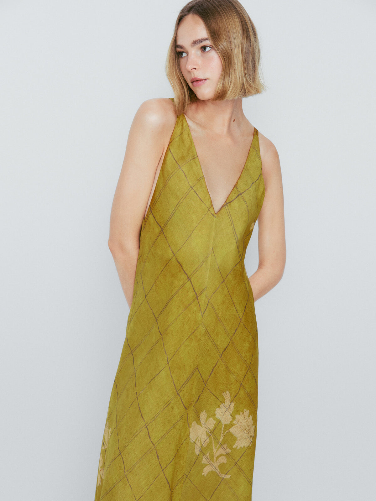 Vestido largo tirantes estampado cuadros - OLIVA