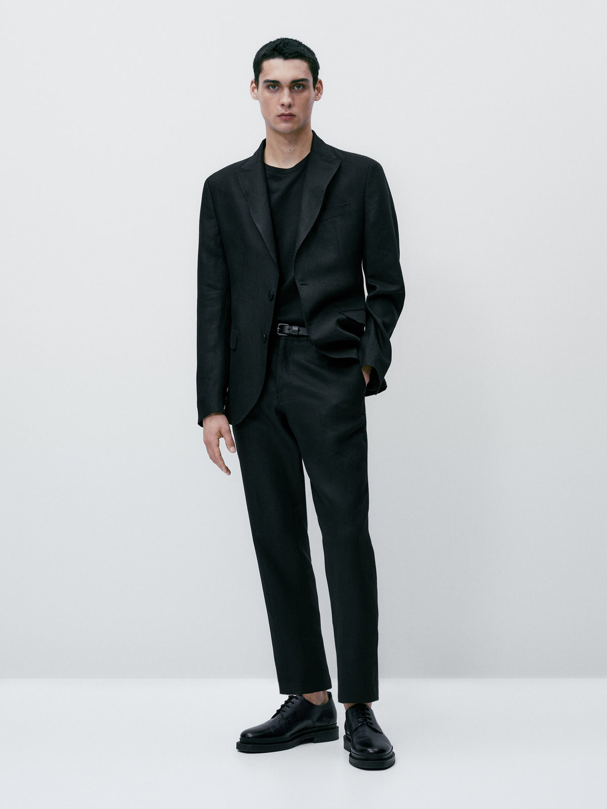 Pantalón traje negro lino - NEGRO
