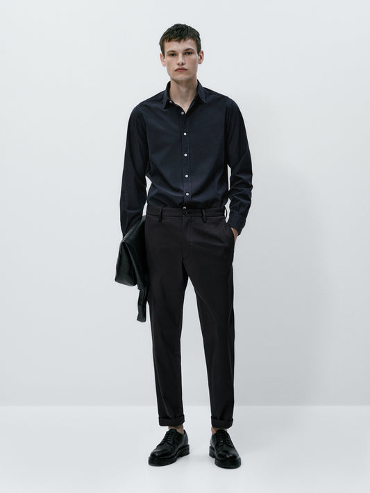 Camisa popelín algodón slim fit - AZUL MARINO