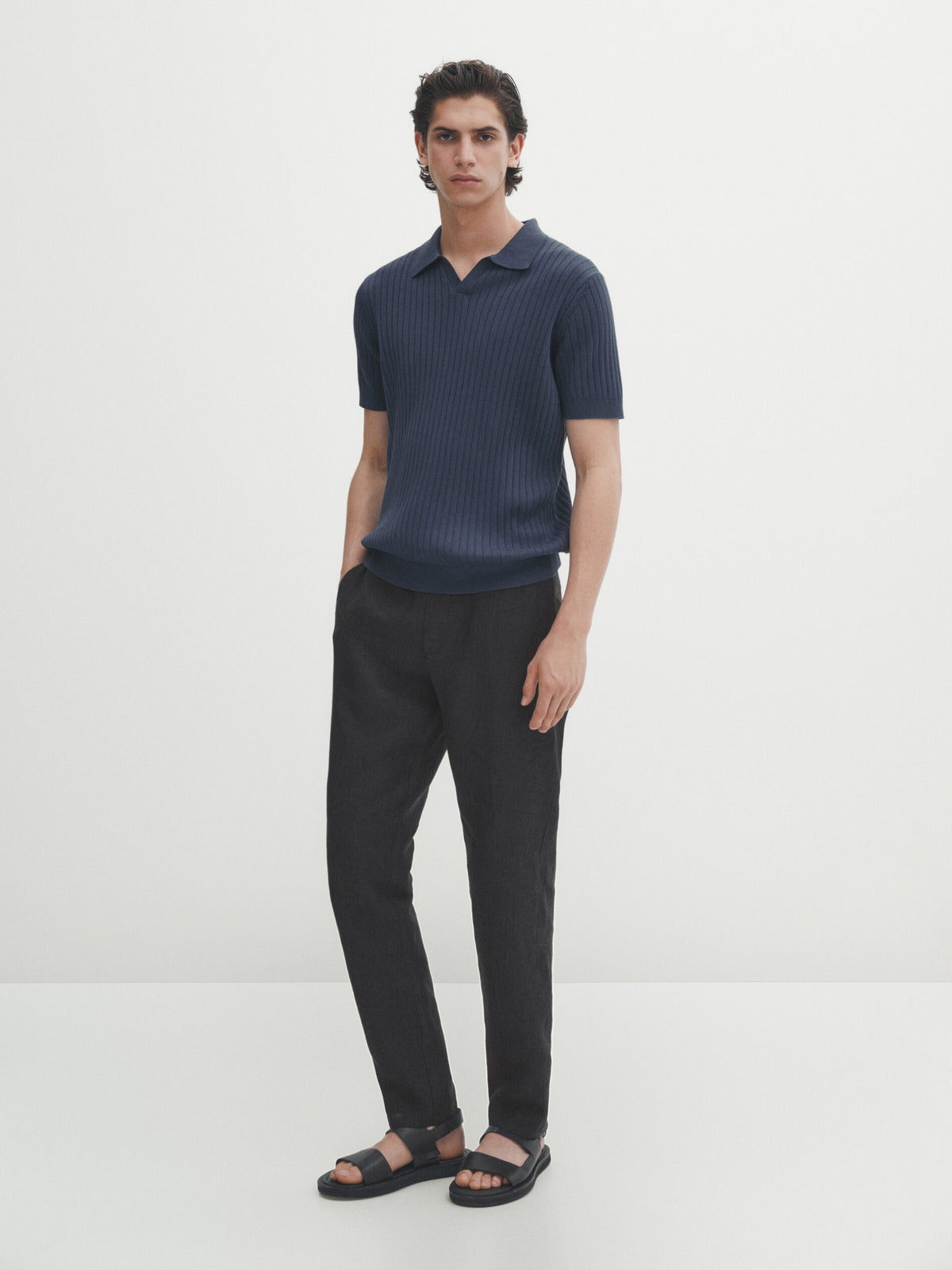Jersey polo canalé manga corta - Azul Oscuro
