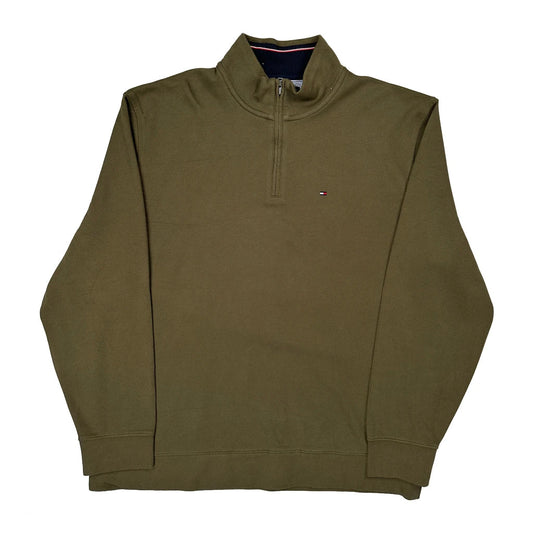Tommy Hilfiger 1/4 Zip - 2XL Green Cotton