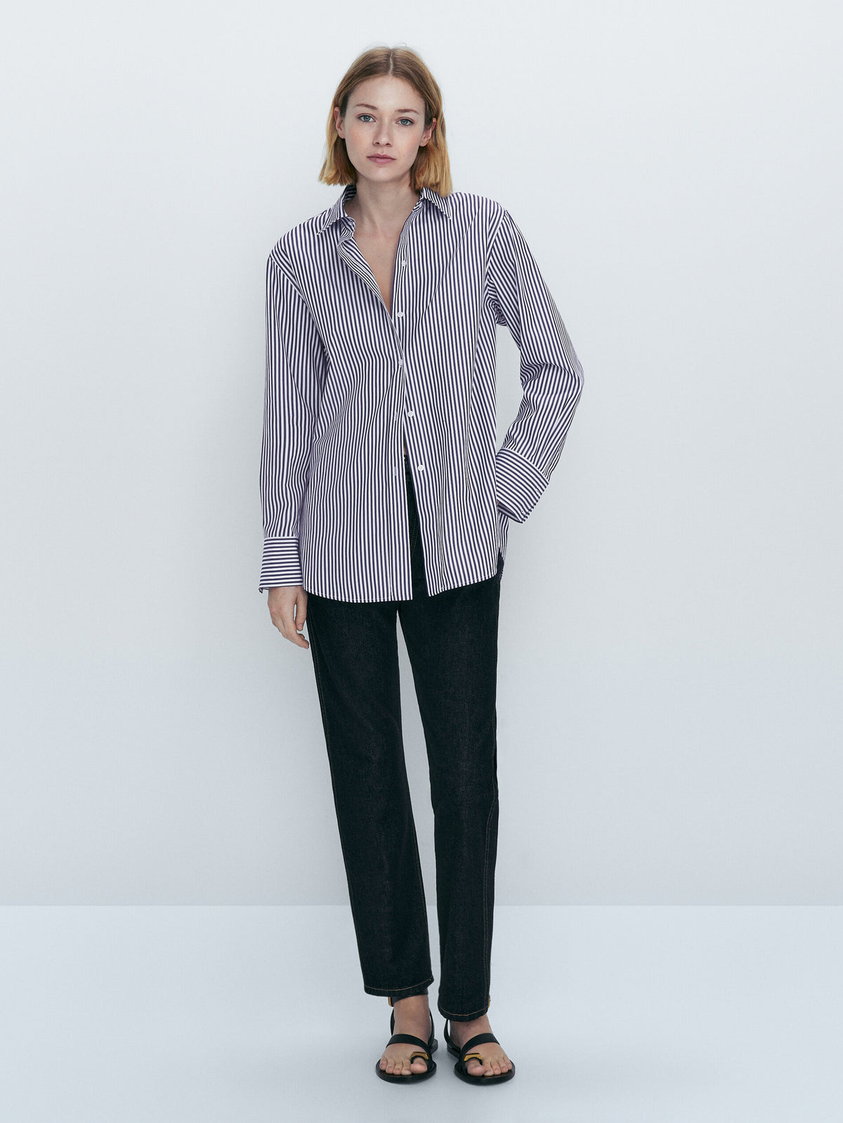 Camisa popelín algodón rayas - AZUL MARINO