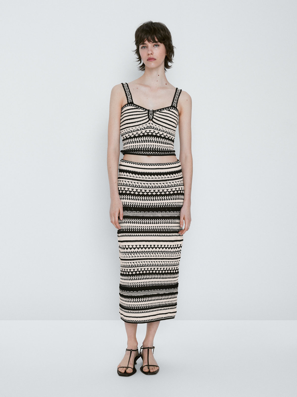 Falda midi punto jacquard - CRUDO