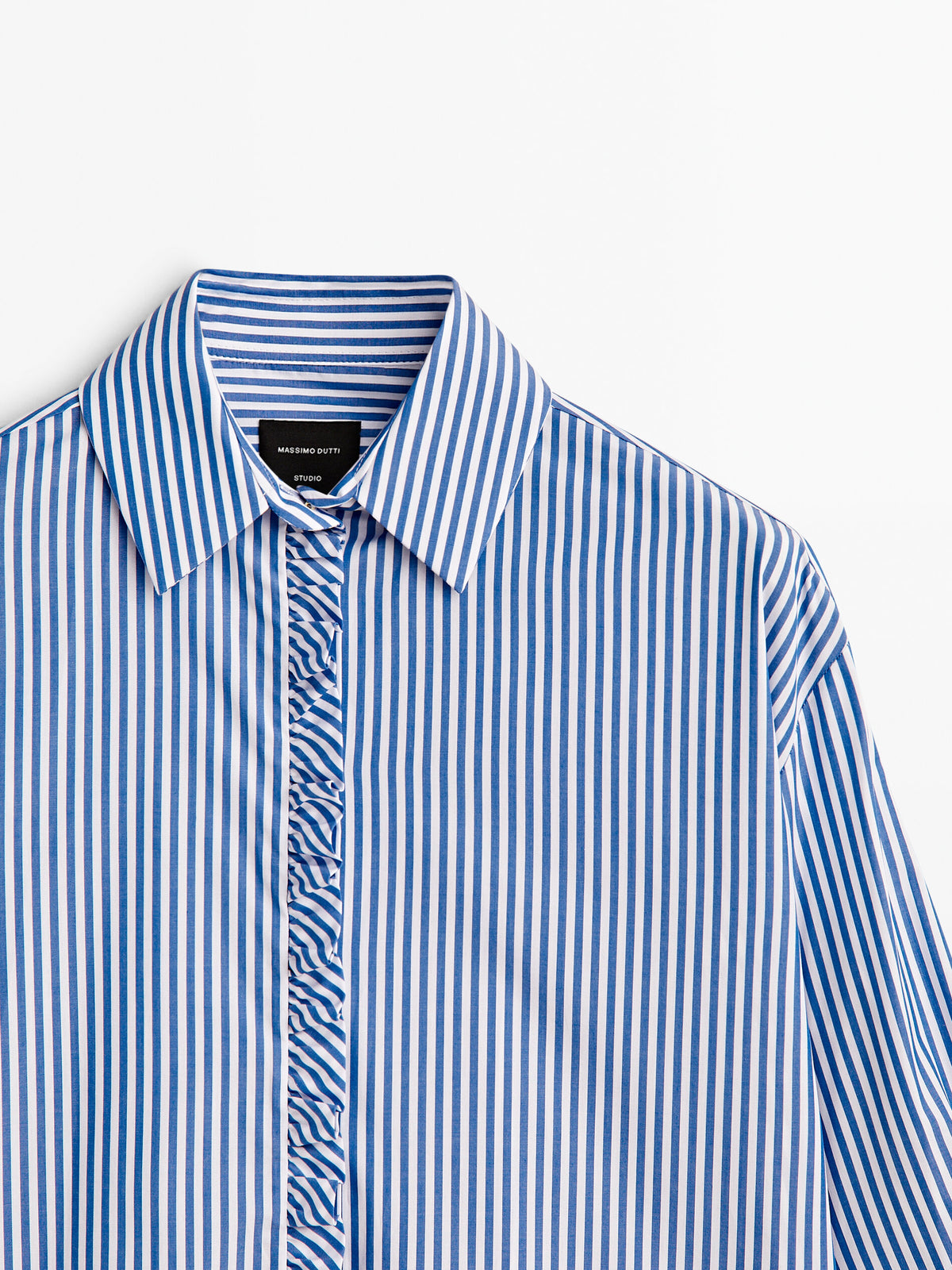 Camisa rayas popelín detalle volante -Studio - AZUL MARINO