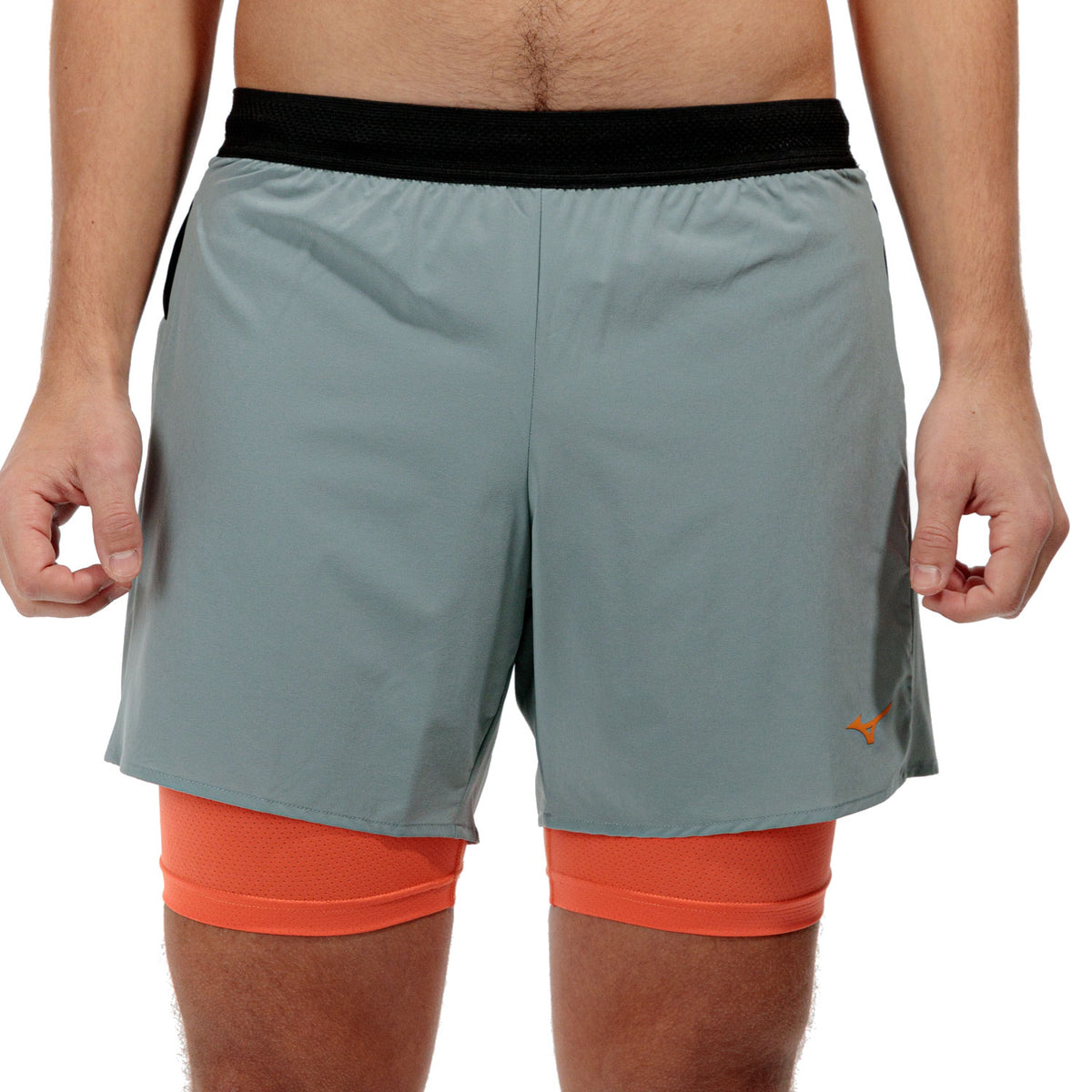 Mizuno ER 2 in 1 5.5in Pantaloncini Lead/Nasturtium