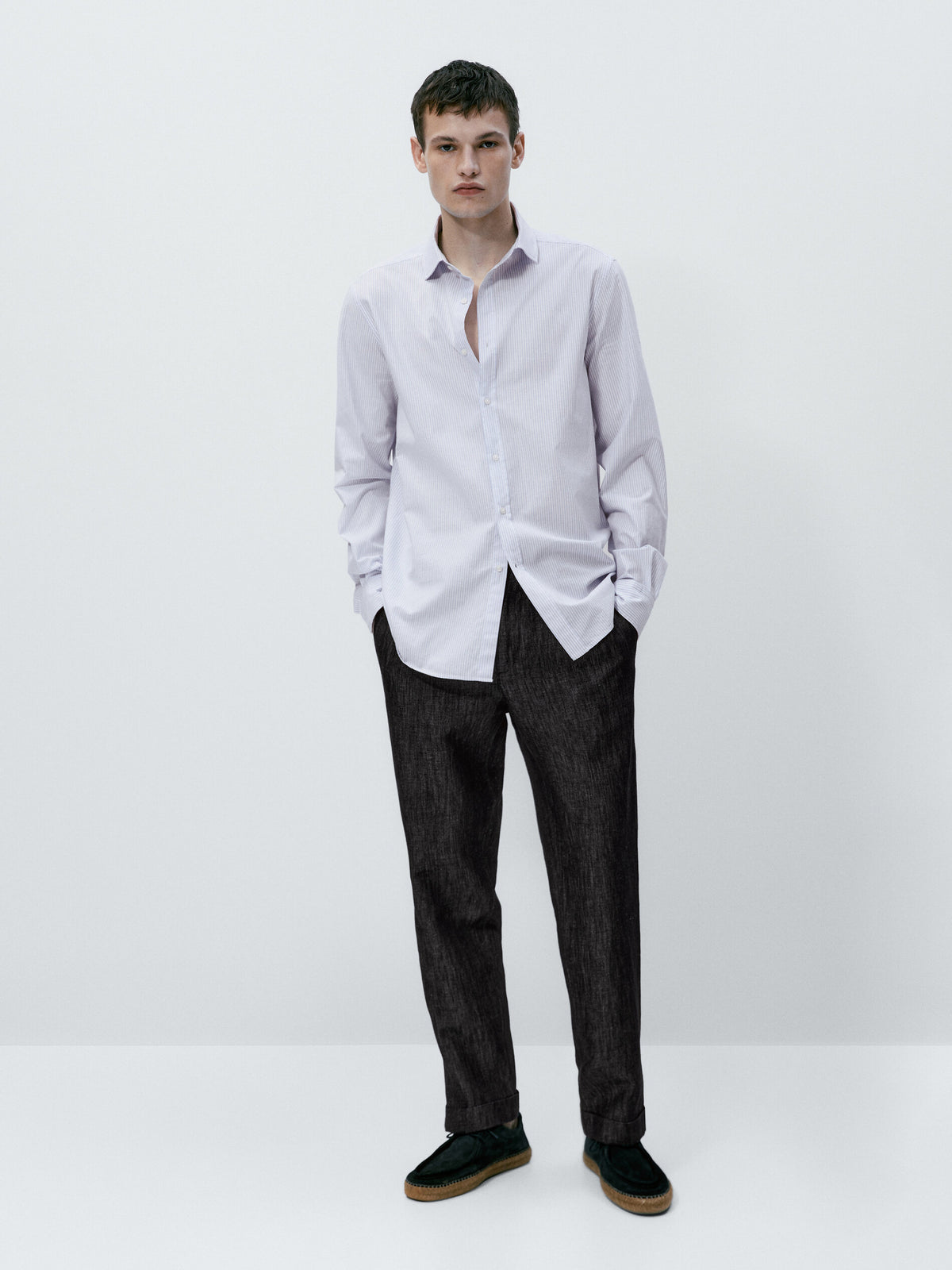 Camisa oxford rayas algodón slim fit - CELESTE