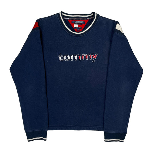 Tommy Jeans Spellout Sweatshirt - Large Blue Cotton Blend