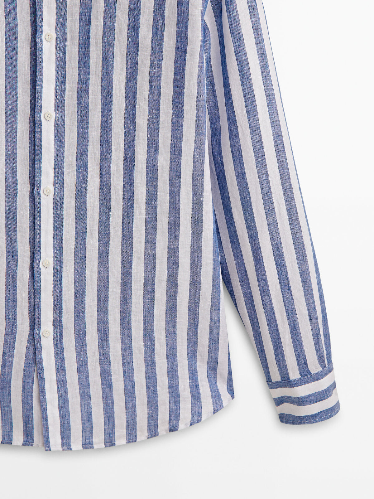Camisa rayas anchas 100% lino slim fit - AZUL MARINO