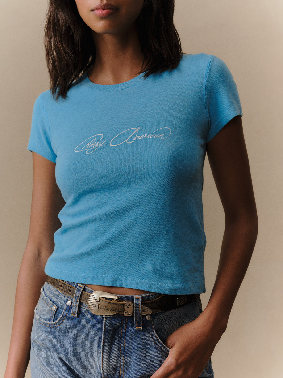 Cherry American Baby Tee (Turquoise)