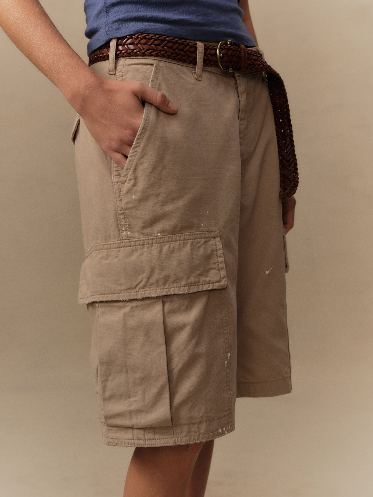 Wide Leg Cargo Shorts (Stone)