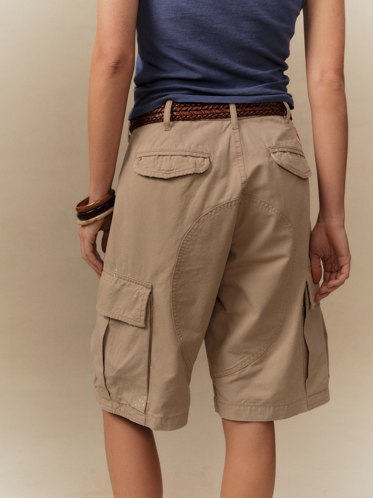 Wide Leg Cargo Shorts (Stone)