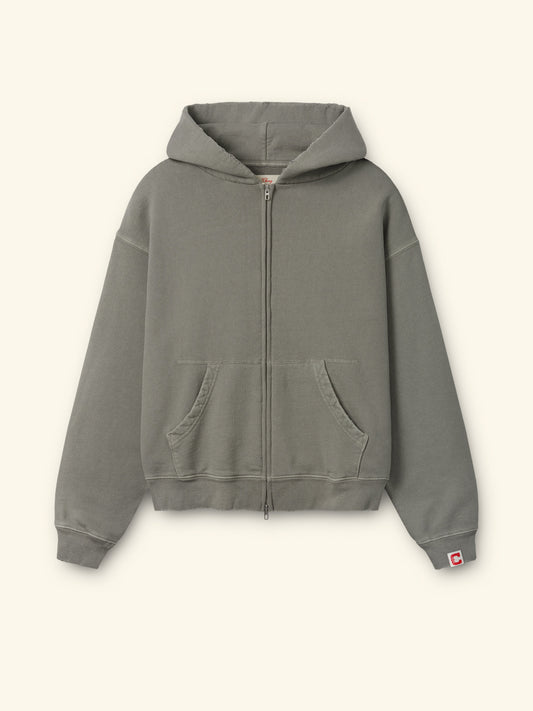 Distressed Zip Up Hoodie (Smoke)