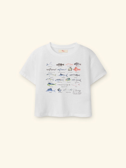 Women's Fish Boxy Tee (Vintage White)