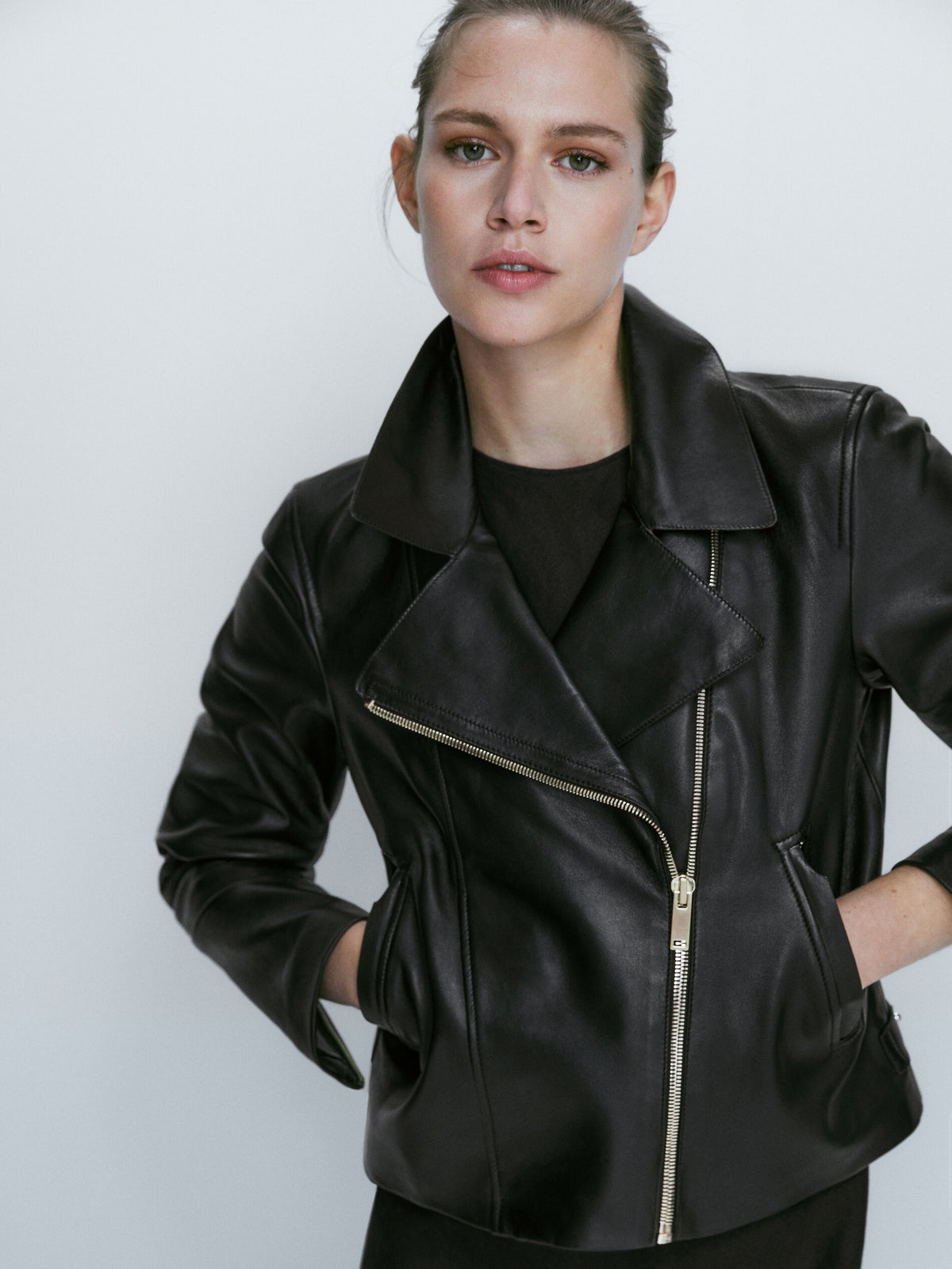Chaqueta biker piel napa - NEGRO