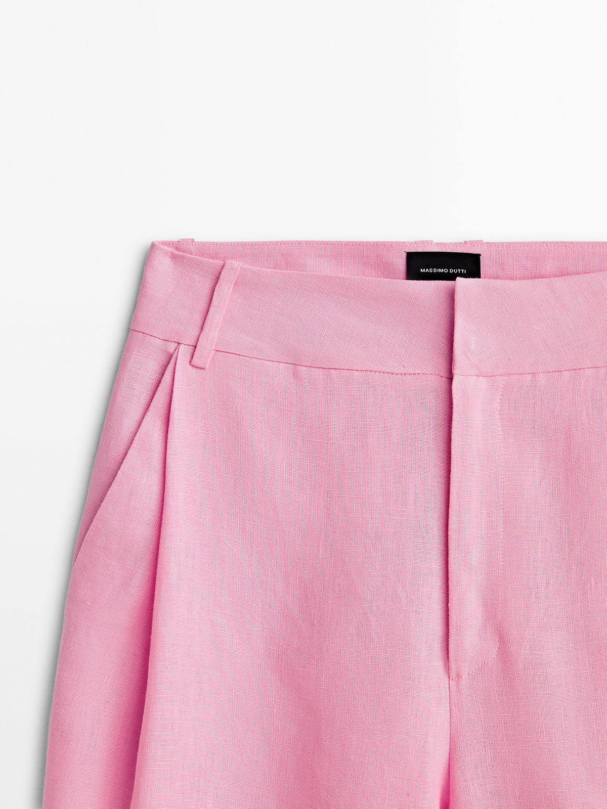 Pantalón lino pinzas bolsillos -Studio - ROSA