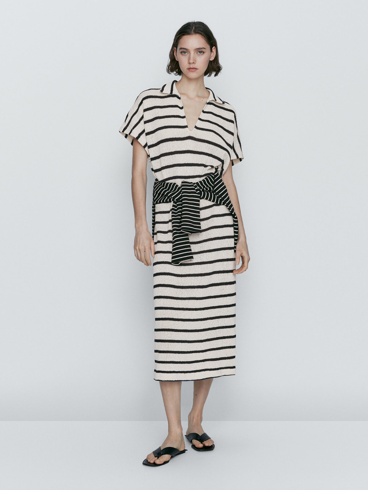 Vestido polo rayas mezcla algodón estructura - CRUDO