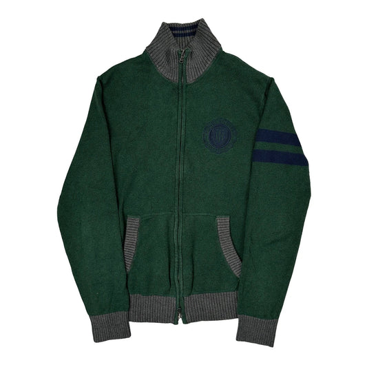 Tommy Hilfiger Striped Zip Up - Large Green Cotton