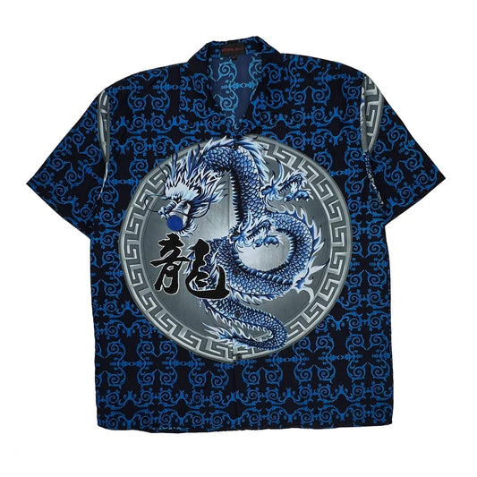 Y2K Spider Man Dragon Graphic Hawaiian Shirt - XL Blue Polyester