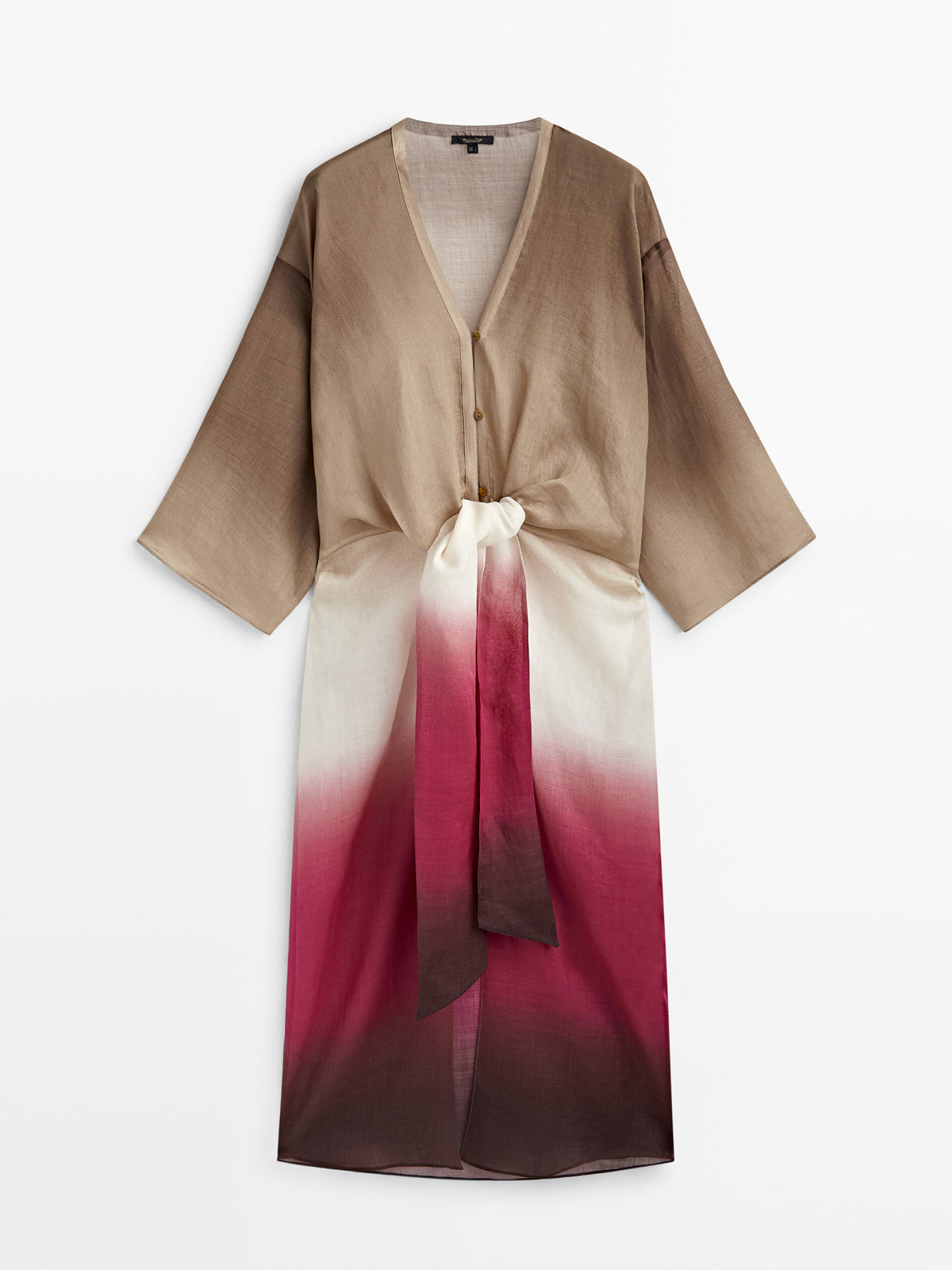 Vestido túnica nudo ramio tie dye - FUCSIA